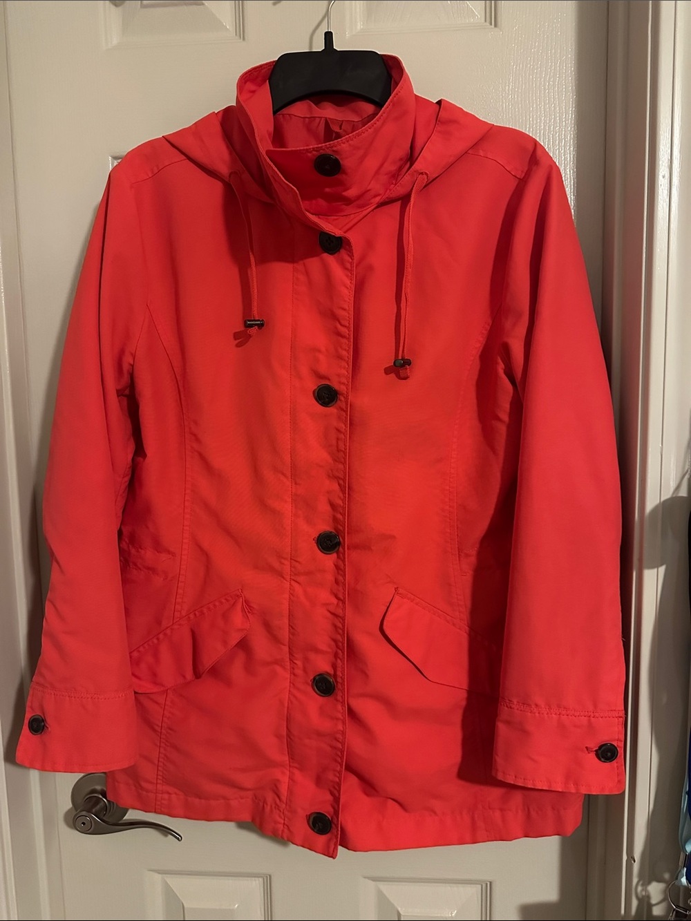 Lands' End Red Hooded Button-Front Trench Coat
